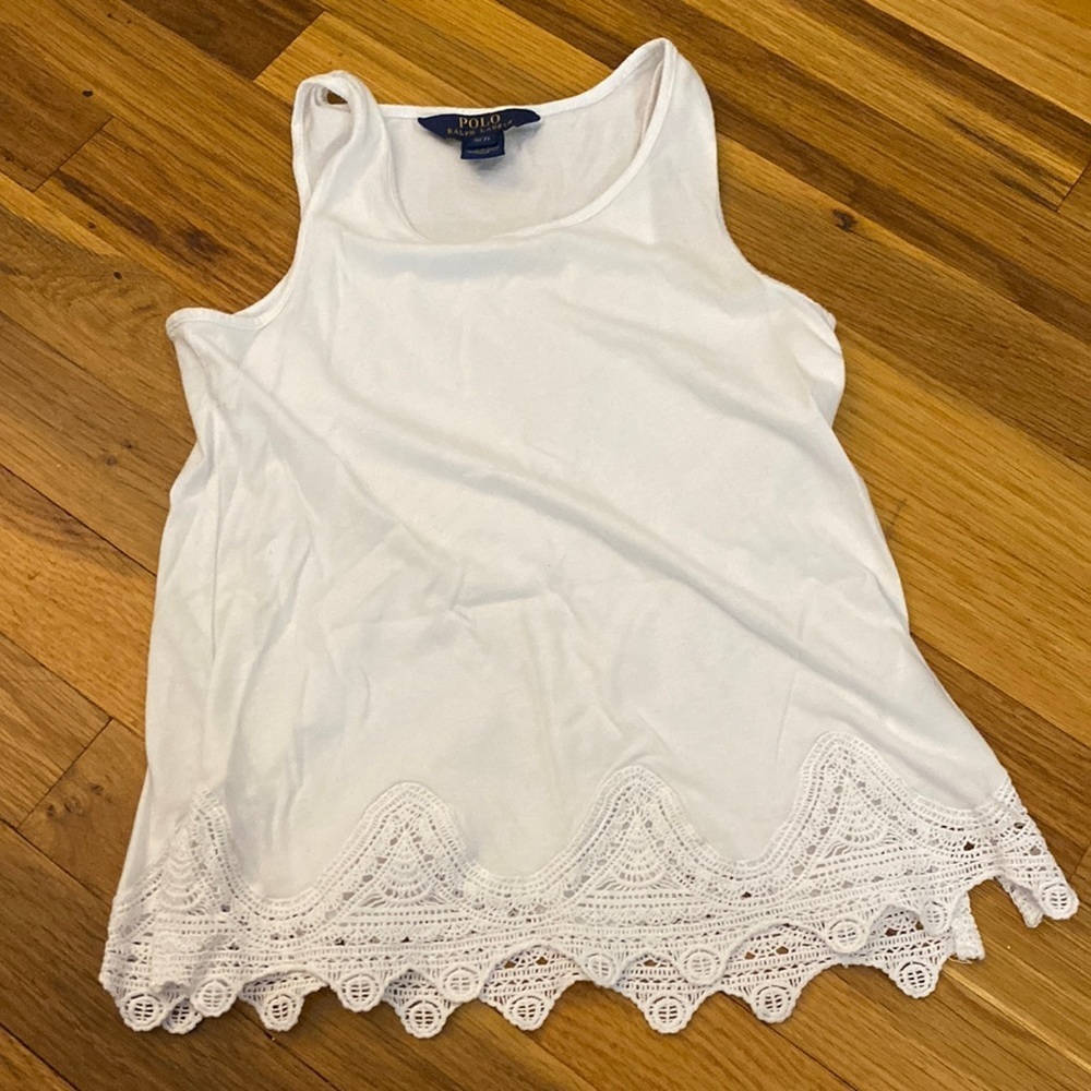 Polo Ralph Lauren Girl’s White Tank Top With Lace Detailing Size S